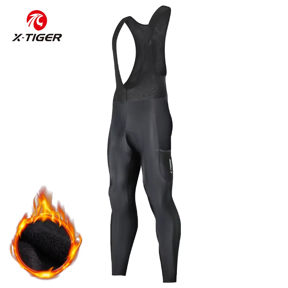 Pantalon de cyclisme pour homme X-TIGER, résistant au froid, respirant, en laine, avec rembourrage e