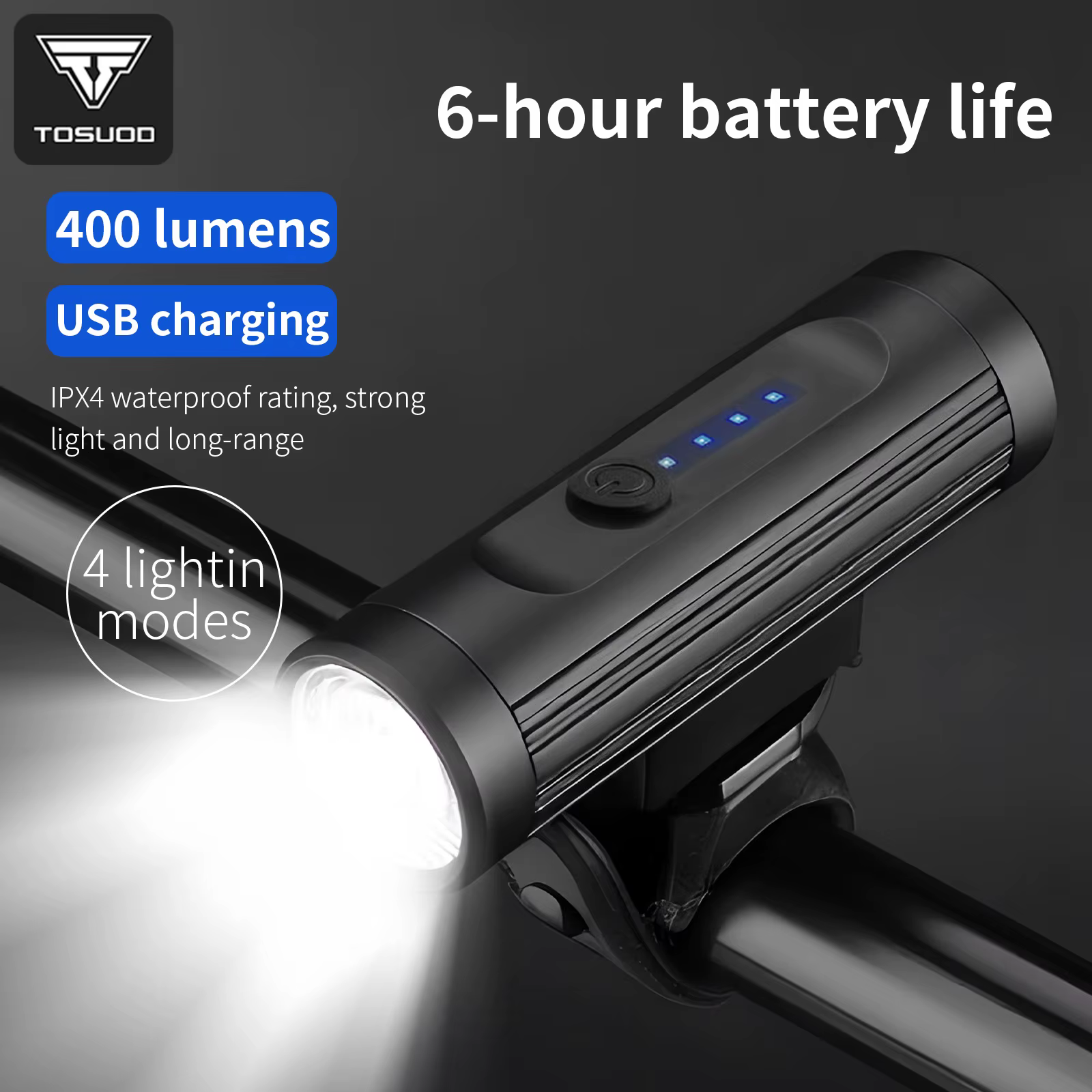TOSUOD phare de Scooter 600 Lumens 2500mAh IPX4 étanche 4 Modes phare de Scooter en alliage d'alumin