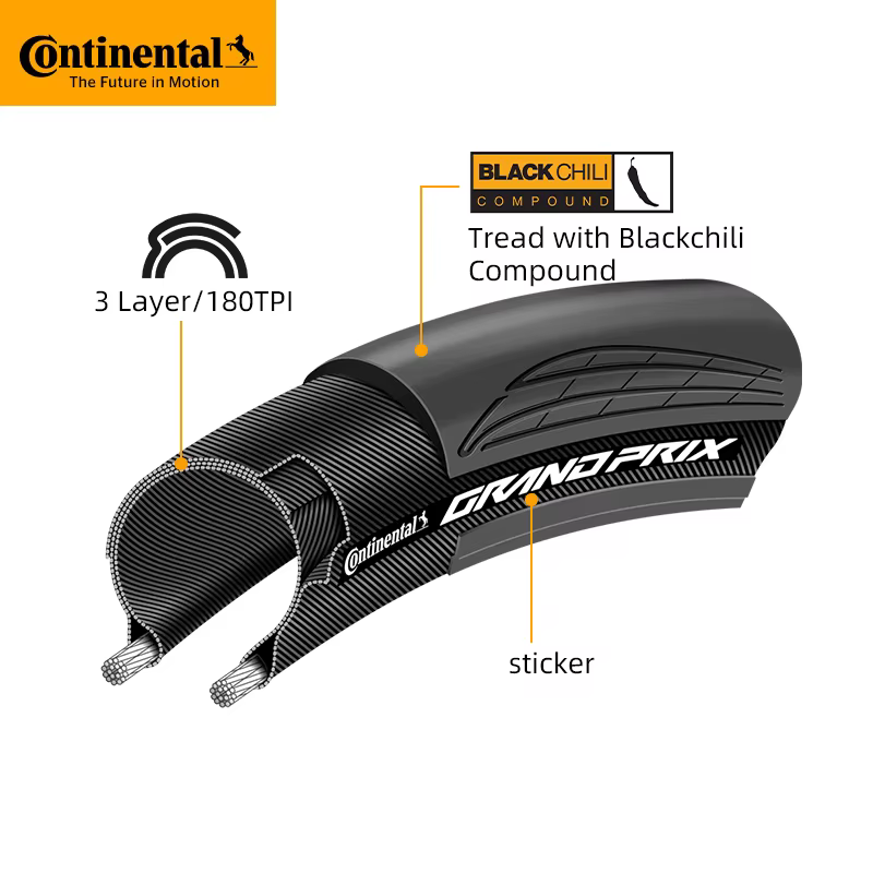 Pneus de vélo de route Continental Grand Prix 700c, type tube, clincher, 700 x 28C/30C, composé Blac