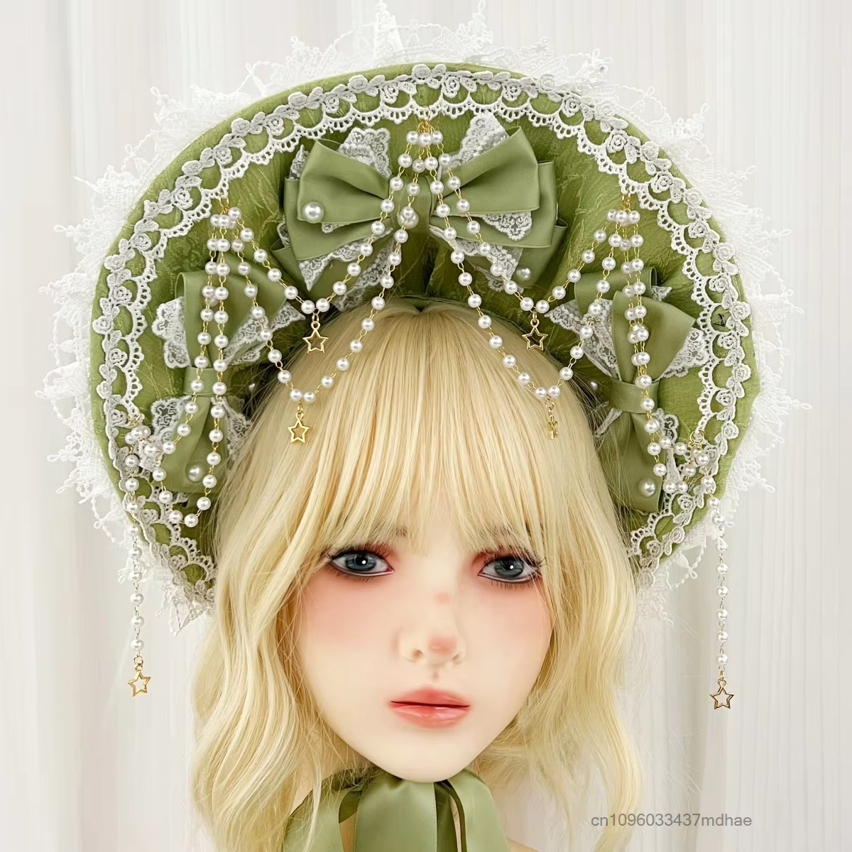 Accessoires de costume Gothic Lolita : Chapeau en dentelle avec nœud, Bonnet élégant vintage victori
