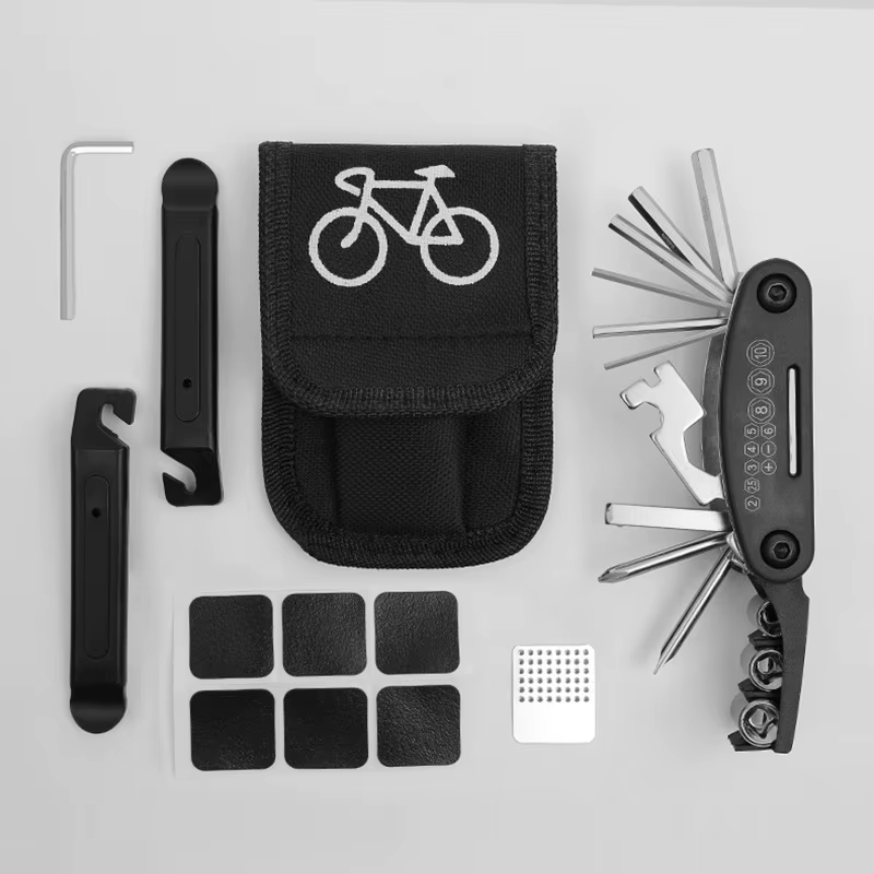 Kit de réparation de vélo, kit de réparation de pneus de VTT avec pompe, accessoires de réparation d