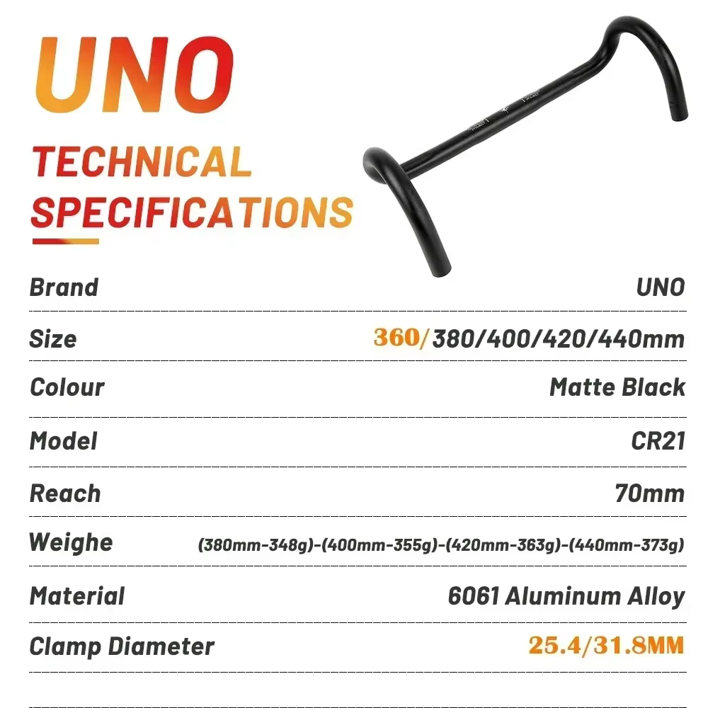 UNO – poignée de barre de chute ultralégère, guidon de vélo de route, 25.4/31.8mm, pliable, 360/380/