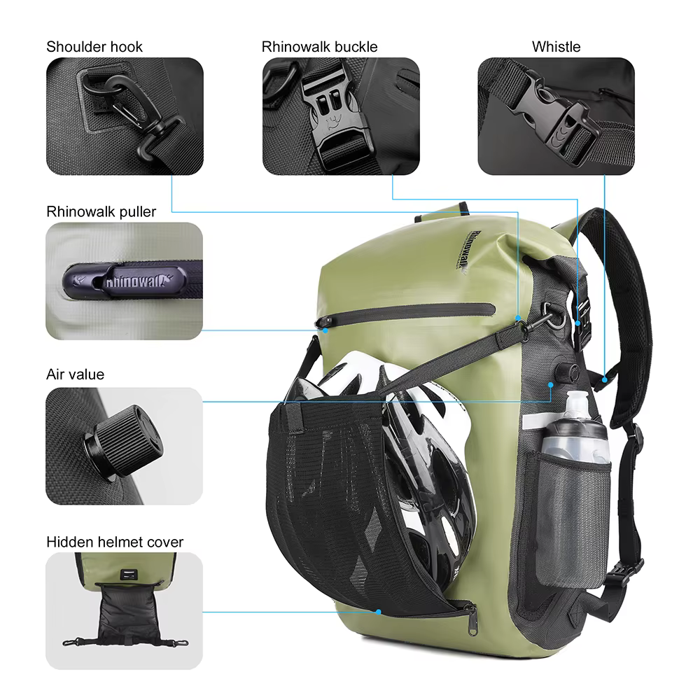 Rhinowalk – sacoche de vélo 22l, entièrement étanche, capacité arrière, support arrière multifonctio