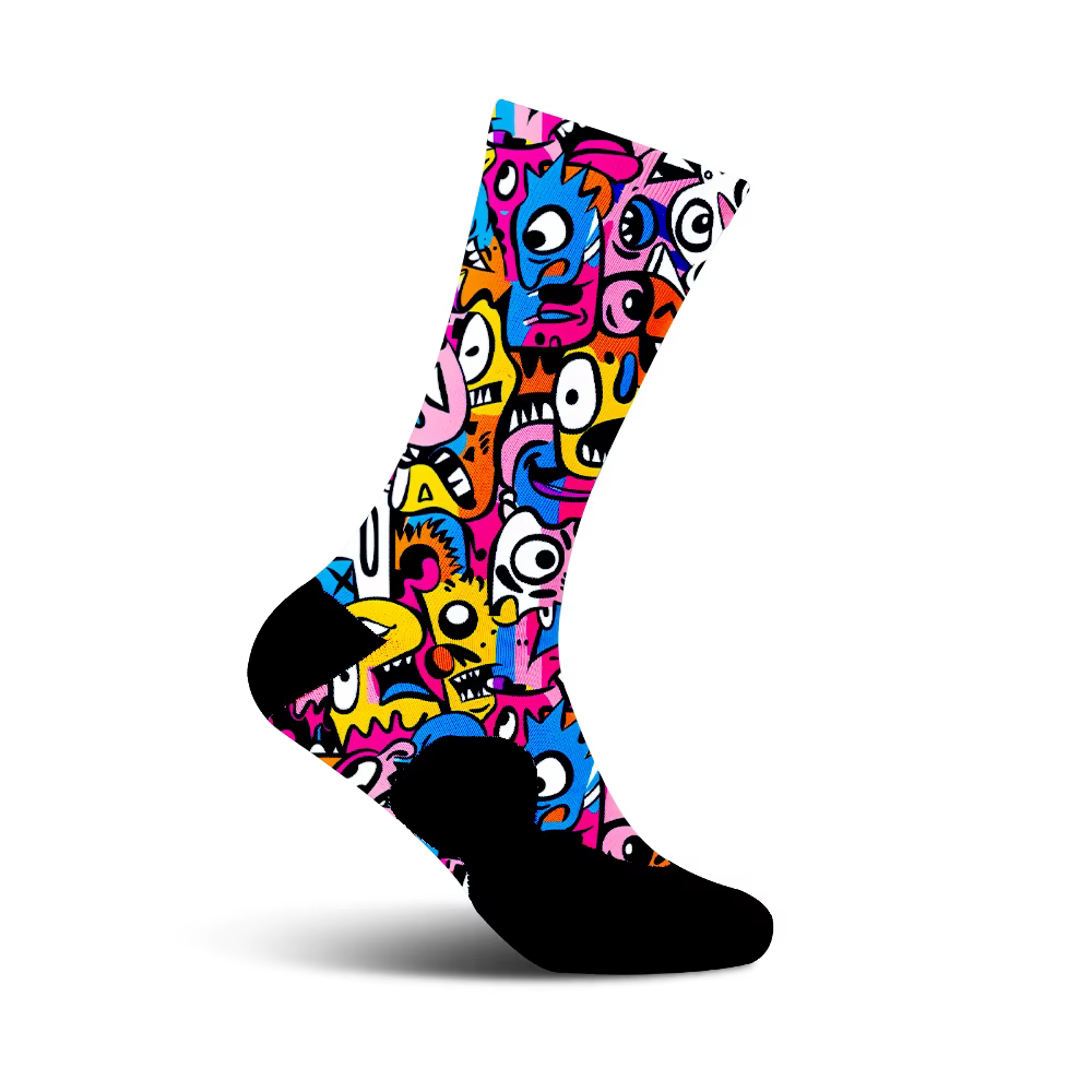 Chaussettes de cyclisme pour hommes et femmes, imprimés de graffitis de dessin animé colorés, chauss