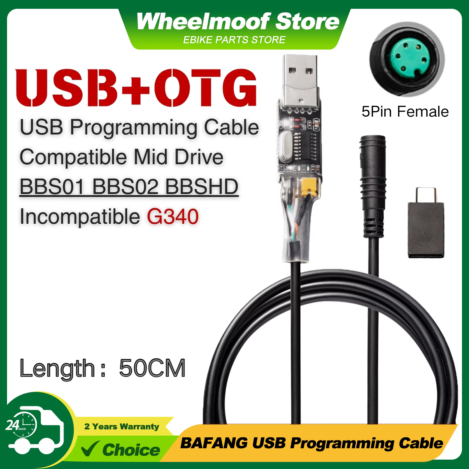Câble de programmation pour vélo électrique 8fun/Bafang BBS01/02/03/BBSHD - USB vers moteur, adaptat