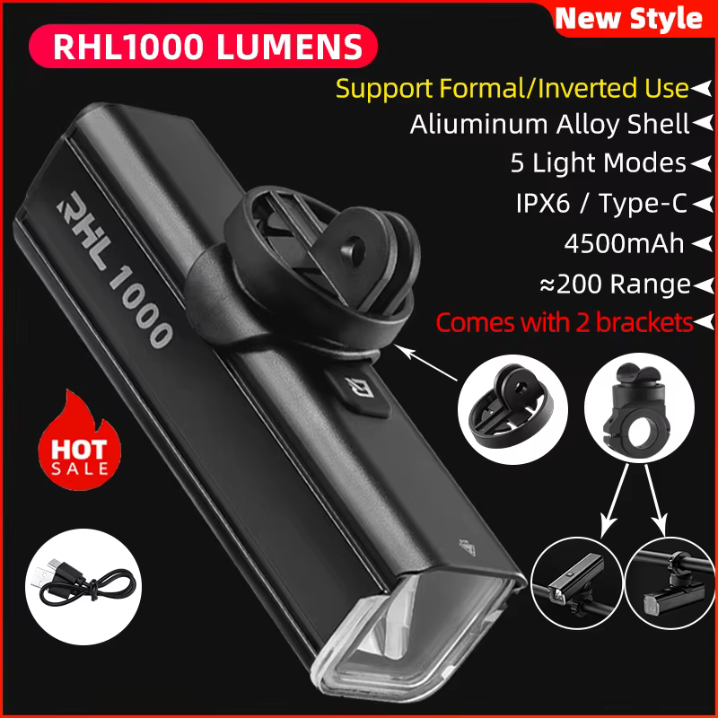 ROCKBROS-Lampe de vélo aste de type C, lampe de poche LED pour vélo de route VTT, lampe de sauna ext