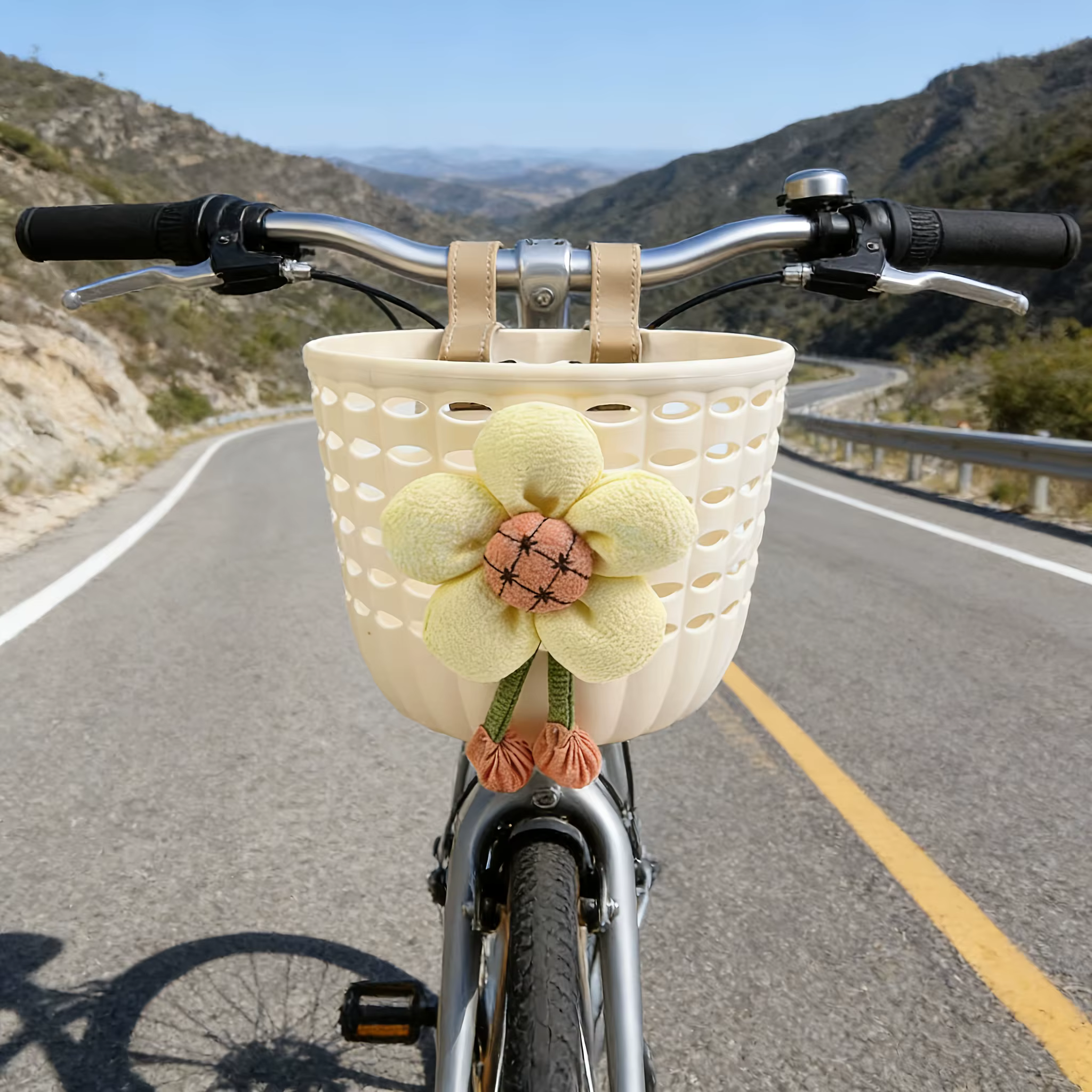 1 panier avant pour vélo avec sangles de fixation, à motif floral ; compatible avec les vélos, les t