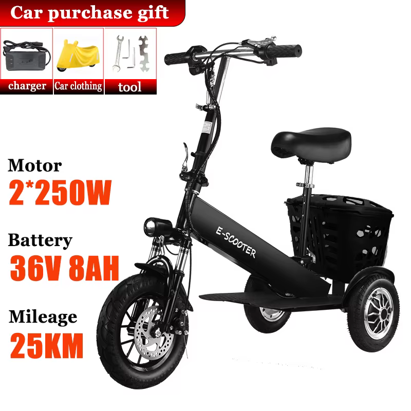 Pliant avec panier Scooter électrique Mini petite batterie au Lithium amovible Tricycle électrique t