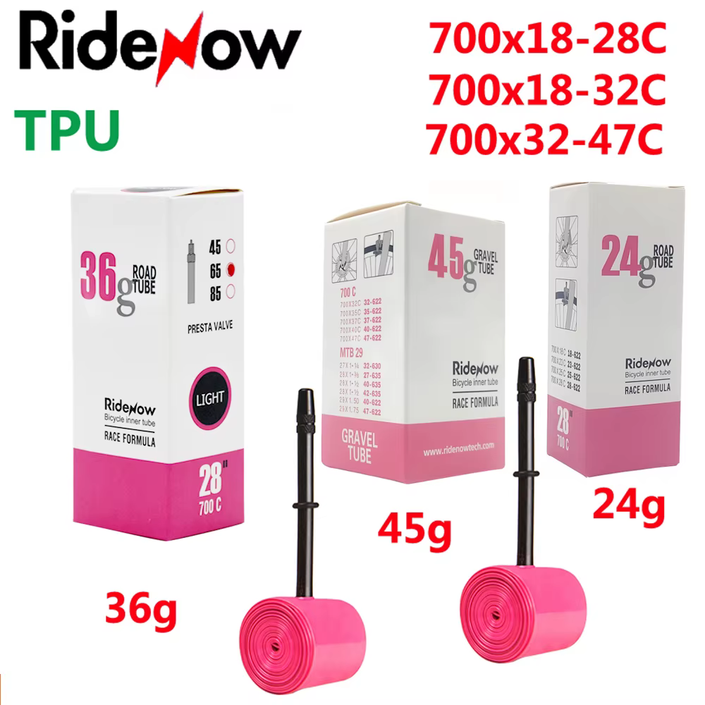 RideNow-Chambre à air de vélo en TPU 700C, 700x18, 23, 25, 28, 32, 35, 37, 40, 47C, Vélo de route, V