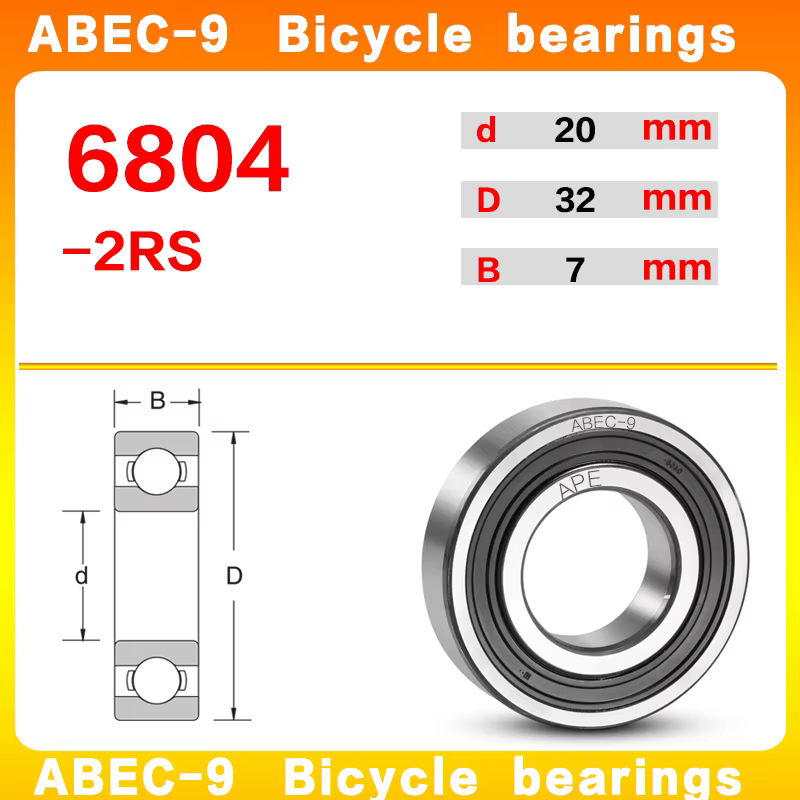 Roulements hybrides en céramique pour vélo, 2 pièces, 6804-2RS 6804 -2RS, ABEC-9, 20x32x7mm, rouleme