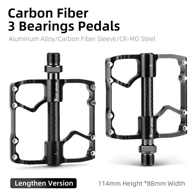 WEST BIKING-Pédales plates en fibre de carbone pour vélo de route, accessoire léger à 3 roulements e