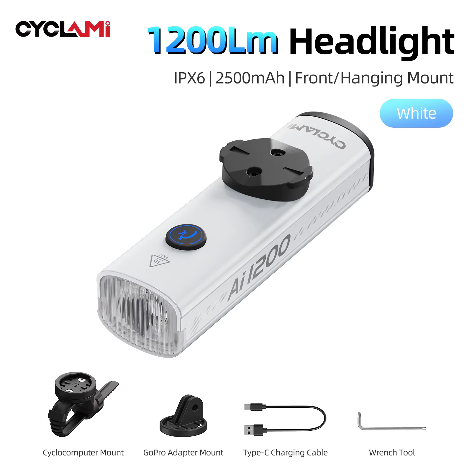 CYCLAMI 1200/1800 Lumen phare de vélo Ultra-léger suspendu avant lampe en alliage d'aluminium vtt vé