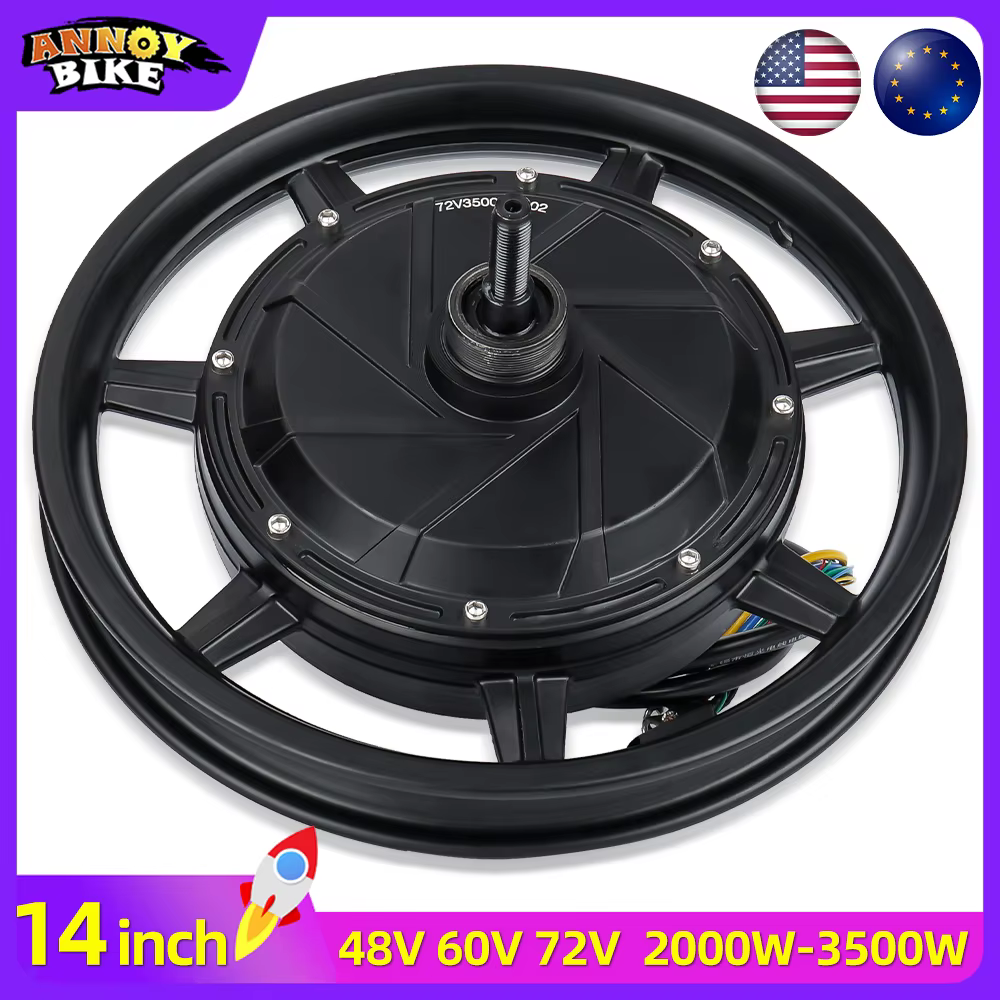 Roue de moteur de moyeu de vélo électrique de 14 pouces, 48V 60V 72V 1500W-3500W 120 KM/H, haute vit