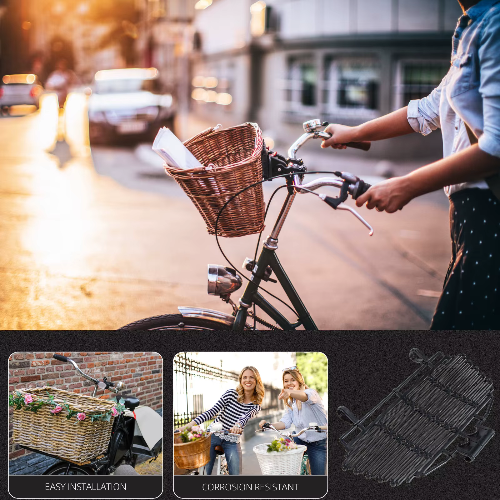 Couverture de panier de vélo en plastique léger de qualité supérieure, robuste et résistante à la co