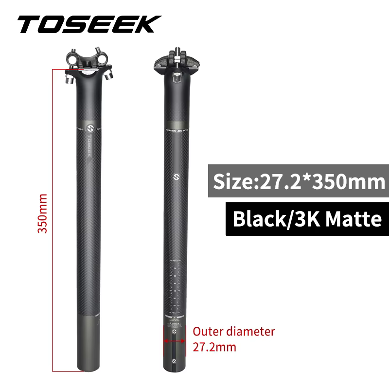 TOSEEK - Tige de selle de vélo en carbone, décalage 0 mm, diamètres 27.2/30.8/31.6 mm, pour VTT, gri