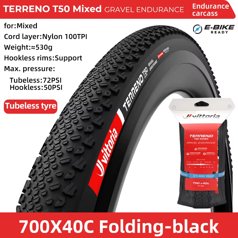 Vittoria vélo gravier route véhicule pneu 700x40C Tubeless TERRENO T50 mixte haute Anti-crevaison cô