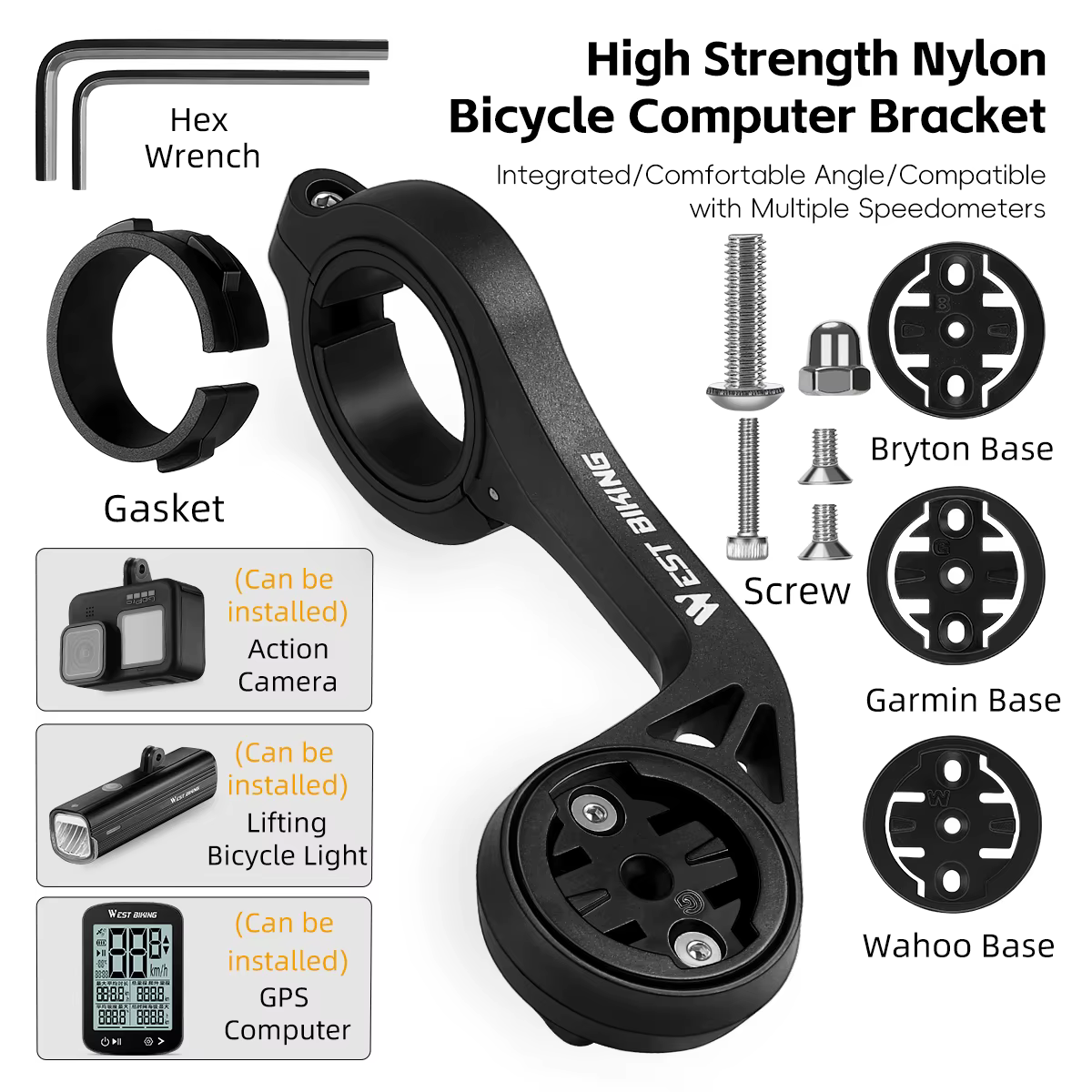 WEST BIKING – support d'ordinateur de cyclisme pour Garmin/Bryton/Wahoo, compteur de vitesse, lumièr