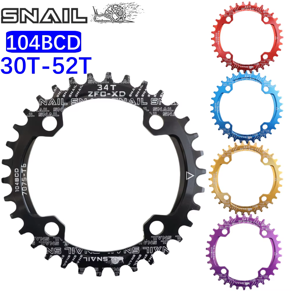 Plateau de chaîne Snail Round 104BCD 30T 34 36 38t 40t 42t 44t 46t 48t 50t 52t 8s-12s VTT Narrow Wid