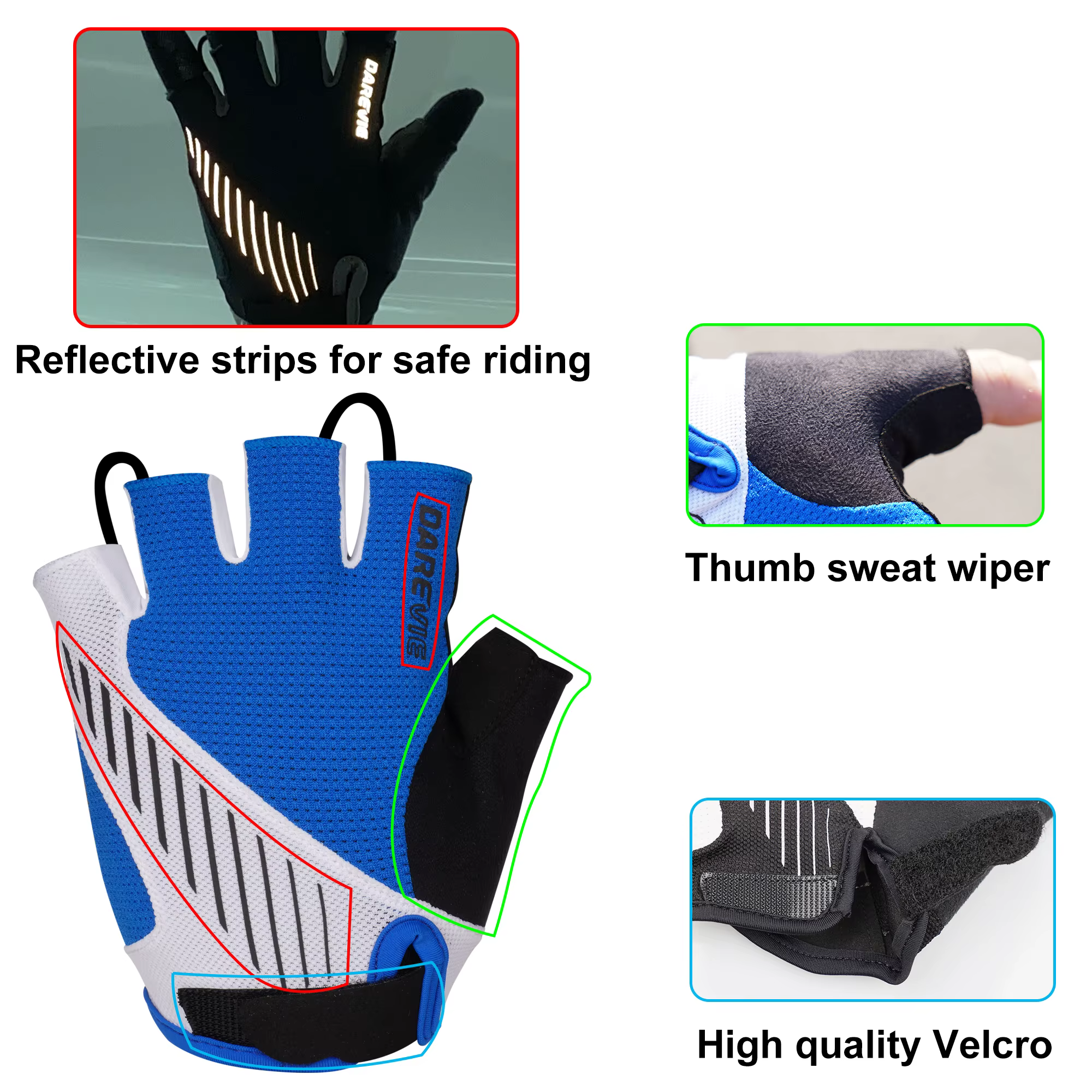 DAREVIE vtt gants de cyclisme demi doigt Taiwan tissu Gel rembourré antichoc gants de cyclisme gants