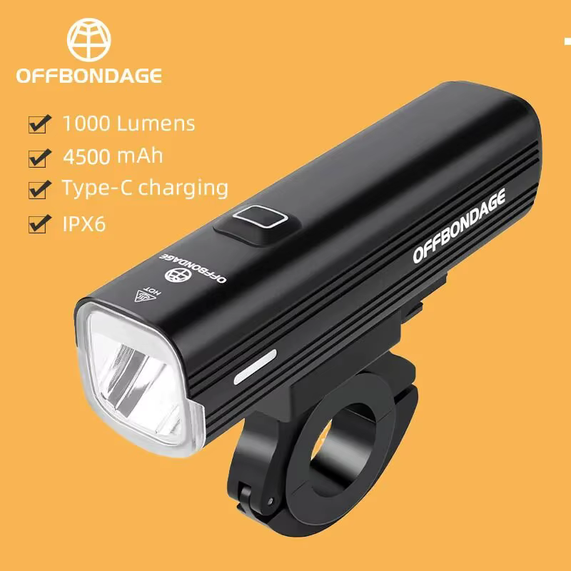Lampe de vélo OFFBONDAGE 1000 lumens, phare avant de cyclisme, lampe torche pour guidon, recharge US