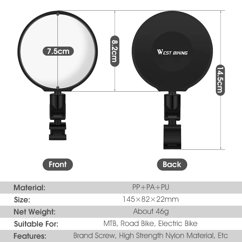 WEST VÉLO Universel Vélo Rétroviseur 360 Degrés Réglable Rétroviseur Vélo Accessoires Vélo Guidon Mi