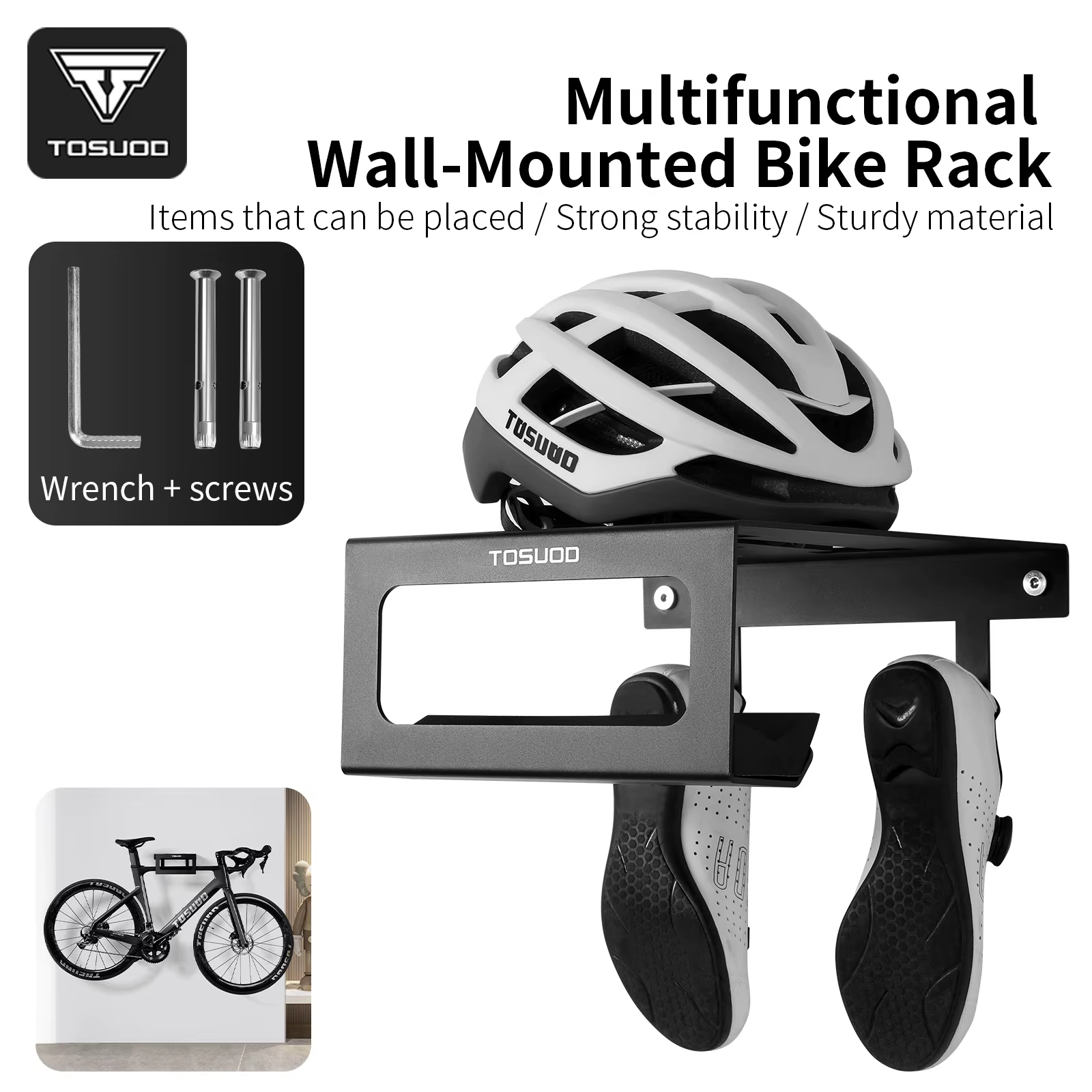 Support mural pour vélo TOSUOD, gain de place, capacité de charge de 15 kg, support mural robuste po