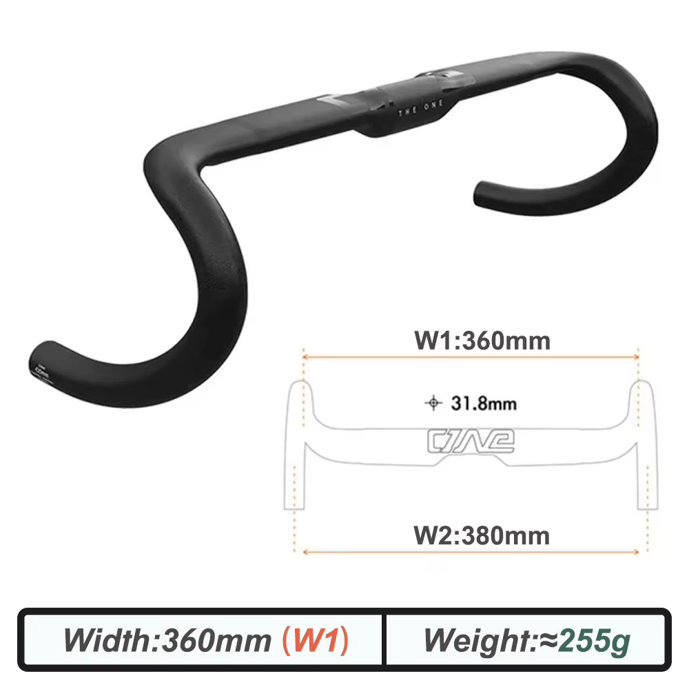 Guidon de vélo en carbone THE ONE AERO pour vélo de gravier de route, Support noir mat 360-420mm, ac