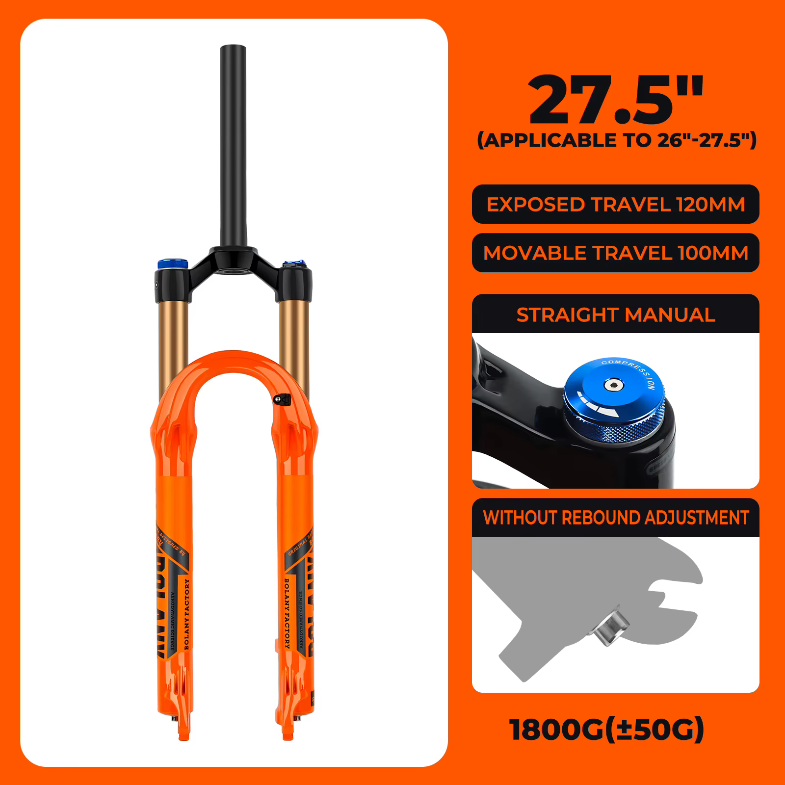 BOLANY-Fourche à air pour vélo de montagne orange, pièces de vélo en alliage de magnésium, suspensio