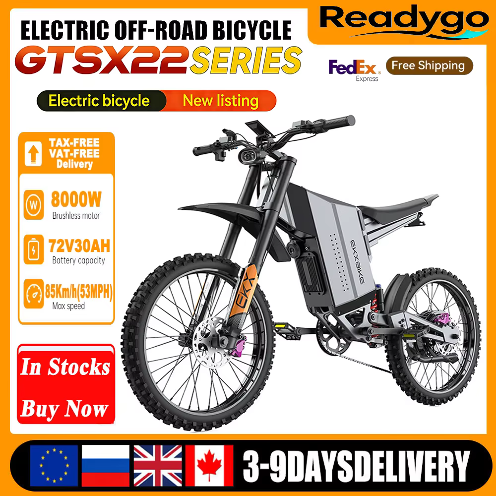 Vélo électrique tout-terrain EKXBike GTS X22, 85 km/h, moteur sans balais 8000 W, batterie lithium 7