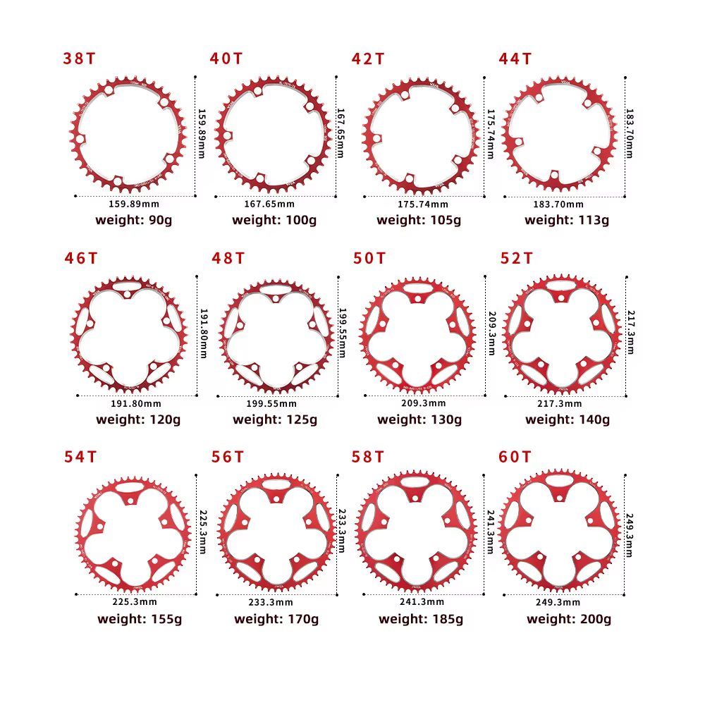 Pignon large étroit pour vélo de route 130BCD rond 38T 40T 42T 44T 46T 48T 50T 52T 54 56T 58T 60 pou