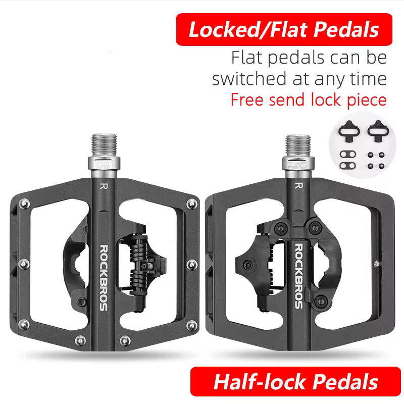 ROCKBROS – pédale de verrouillage de vélo 2 en 1, avec taquet libre, pour système SPD, vtt, route, e