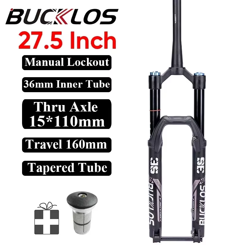 BUCKKub-Fourche à suspension pneumatique VTT, frein à disque, fourches avant de vélo, 27.5mm, course