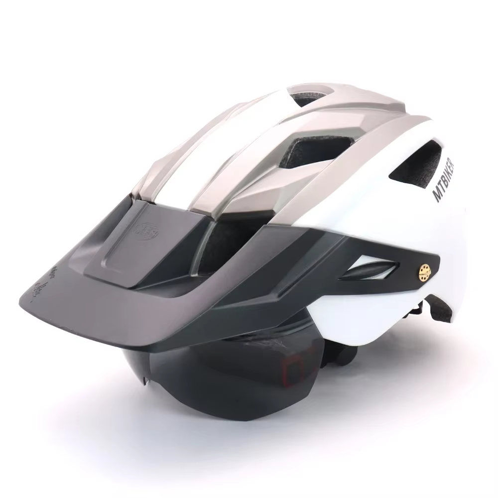 Casque de vélo avec lunettes de soleil visière hommes casque de vélo lunettes de soleil bouclier rou