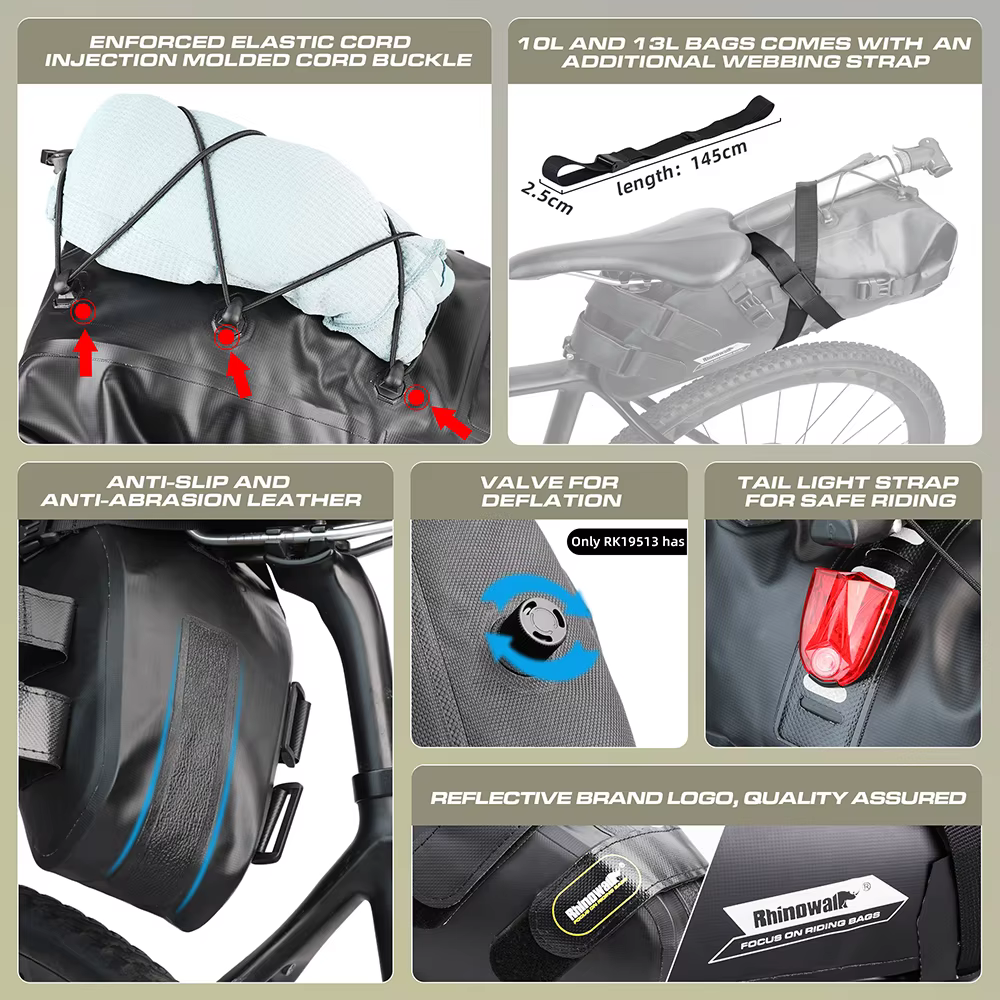 Bal inowalk-Sac de dégager de vélo étanche, rangement de grande capacité, sac arrière arrière, sacoc