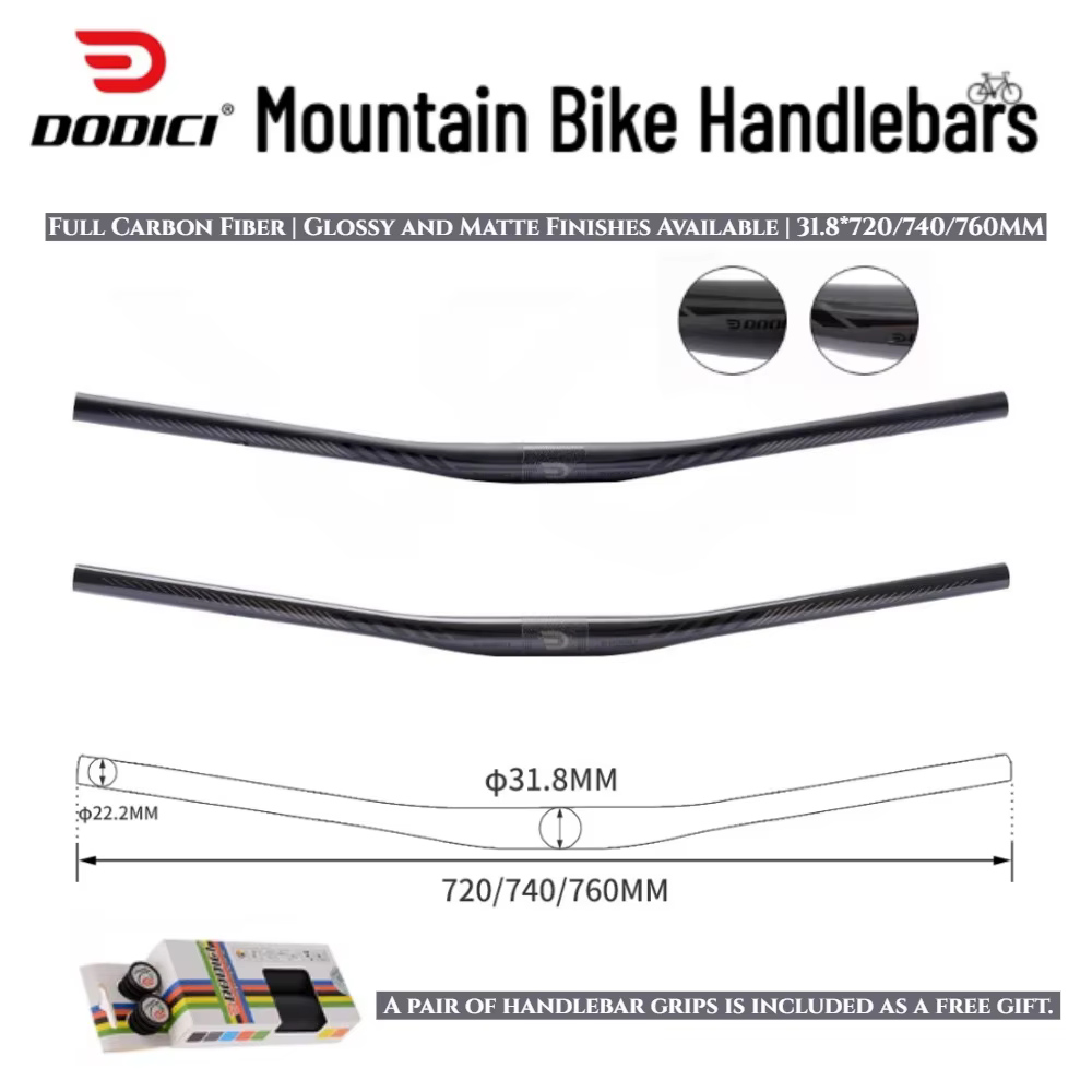 Guidon VTT entièrement en fibre de carbone DODICI 720 mm/740 mm/760 mm 9 °   Rise 5mm pour XC VTT vé