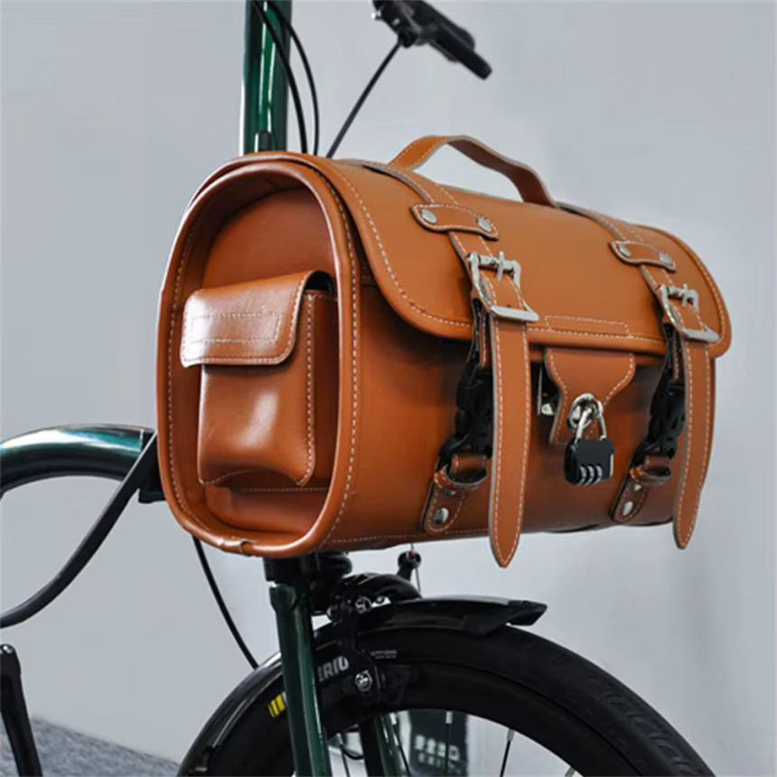Sac de rangement avant rétro pour vélo, sac de tête en cuir portable vintage pour vélo Bromsilice