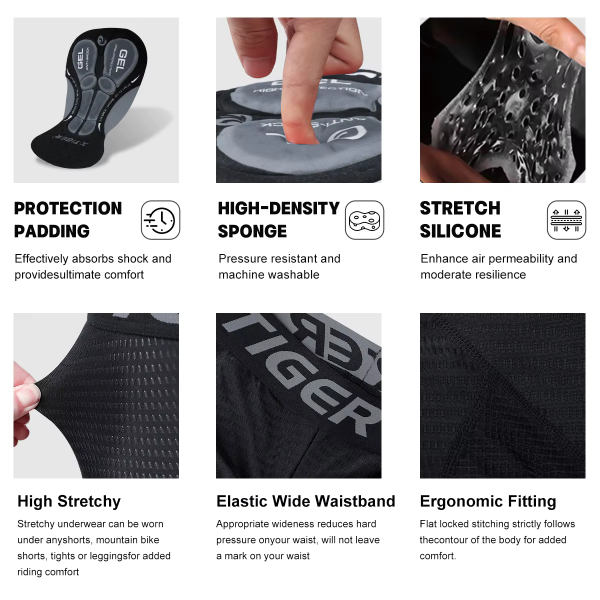X-TIGER Shorts de Cyclisme Hommes avec Coussin 5D Gel Rembourré, sous Vetement Cycliste VTT Séchage 
