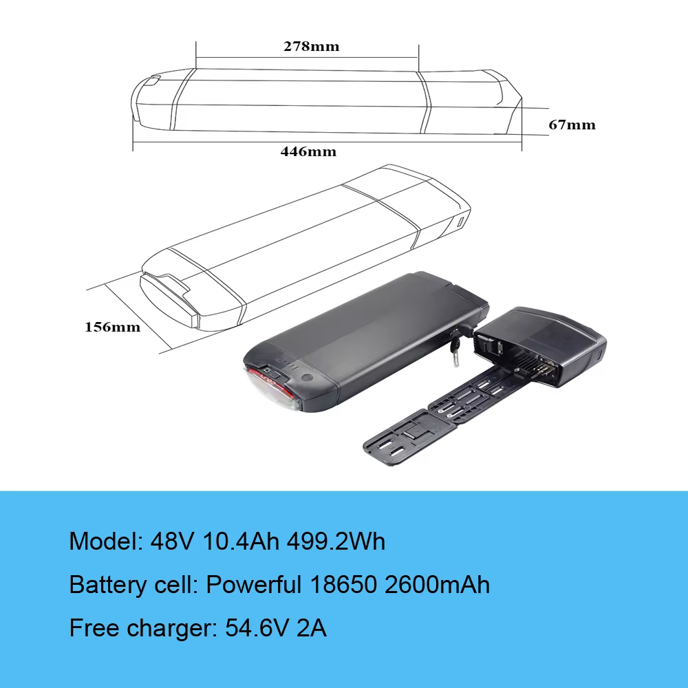 Batterie de vélo électrique EVRYjourney FATTIRE 500W pour porte-bagages arrière 48V 10.4Ah 12Ah 14Ah