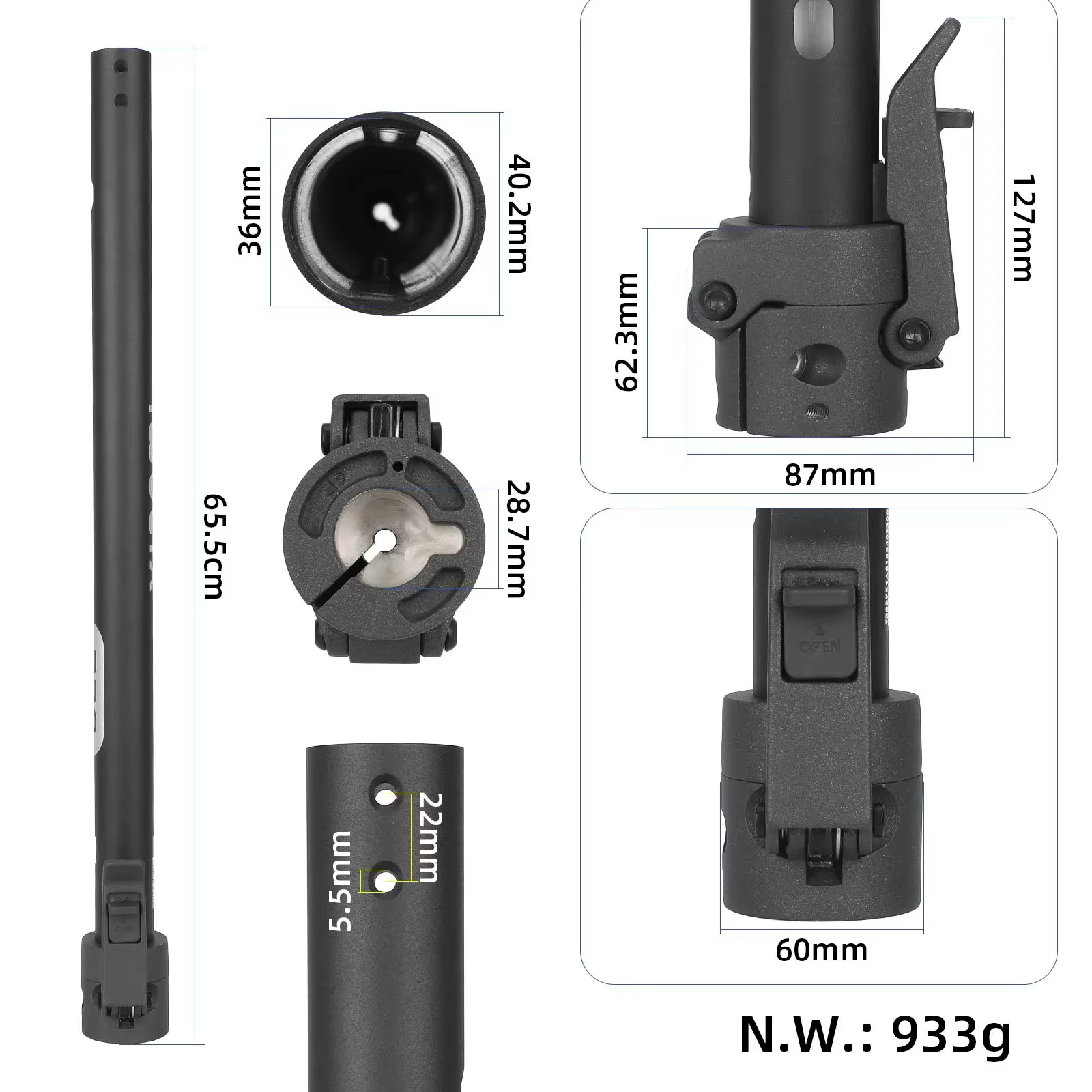 Poteau avant pliable pour trottinette électrique Xiaomi 5 Pro – Accessoire de remplacement de la bas