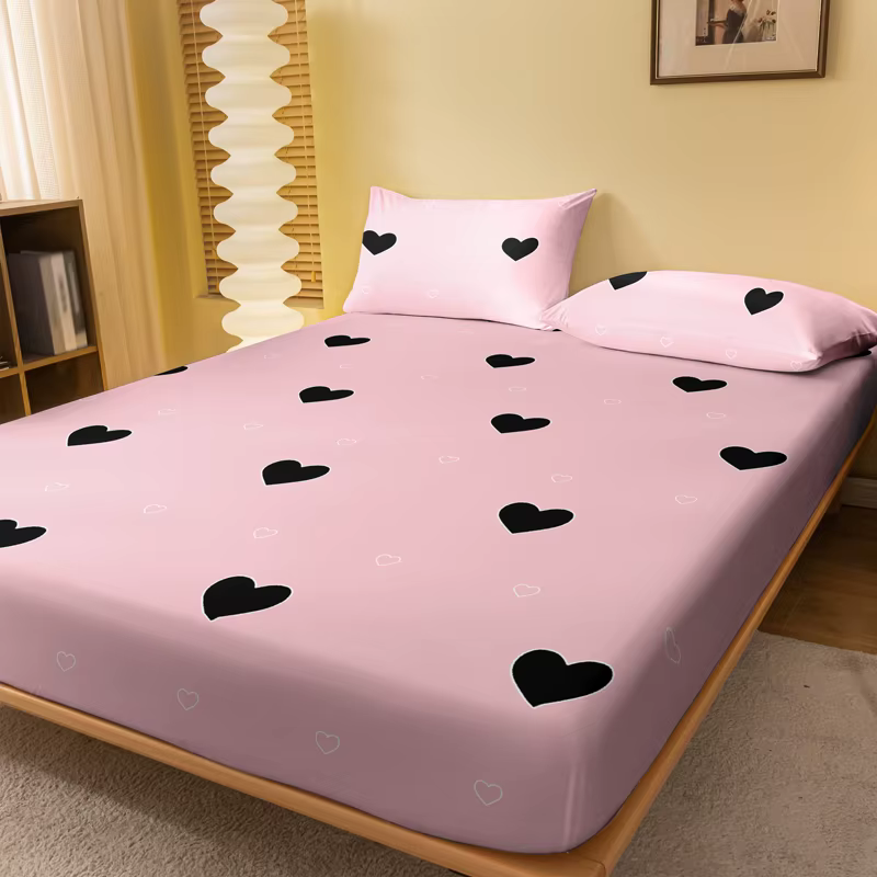 1 drap-housse mat imprimé géométrie simple et moderne en forme de cœur, housse de lit imprimée pour