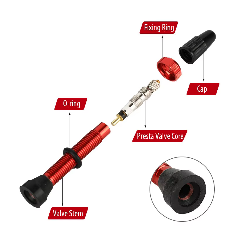 Tiges de Valve Presta Tubeless pour vélo, en alliage d'aluminium, 40mm 44mm 48mm 60mm 80mm, avec out