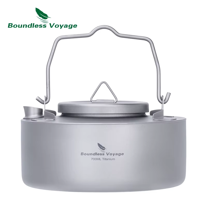 Bouilloire de Camping monocouche en titane, Voyage sans limites, avec poignée pliante, équipement de