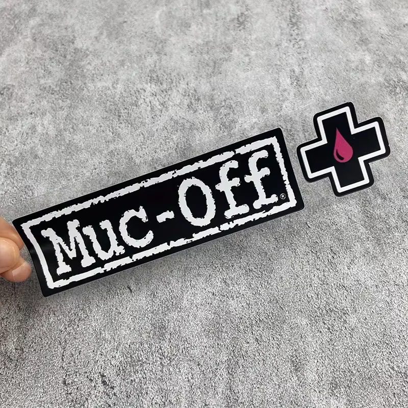 1PC Muc - Off Brand Decals - Ensemble d'autocollants avec logo "Muc - Off" et icônes de gouttelettes