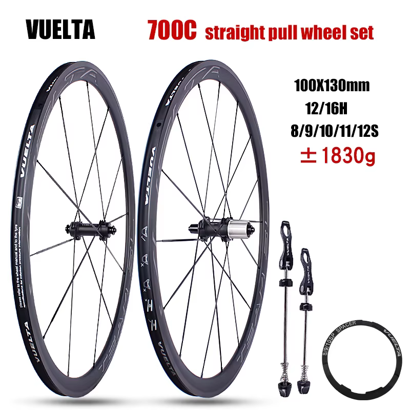 Jeu de roues de vélo de route VUELTA 700C en alliage d'aluminium, frein V, 4 roulements, tirage droi