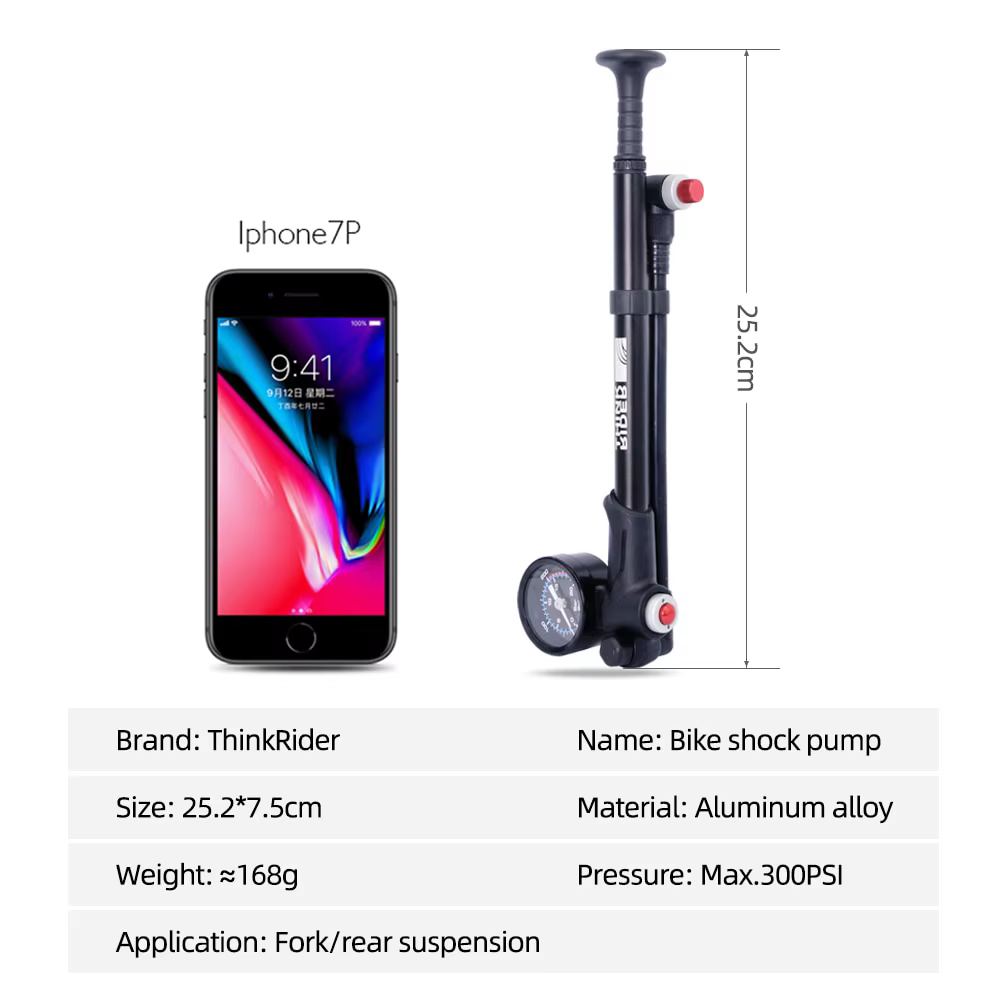 ThinkRider Portable Haute pression 300psi Vélo Pompe À Air avec Jauge pour Fourche et Arrière Suspen