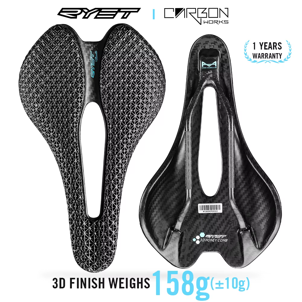 RYET-Selle de vélo en fibre de carbone ultralégère imprimée en 3D, siège pour VTT, route en gravier,