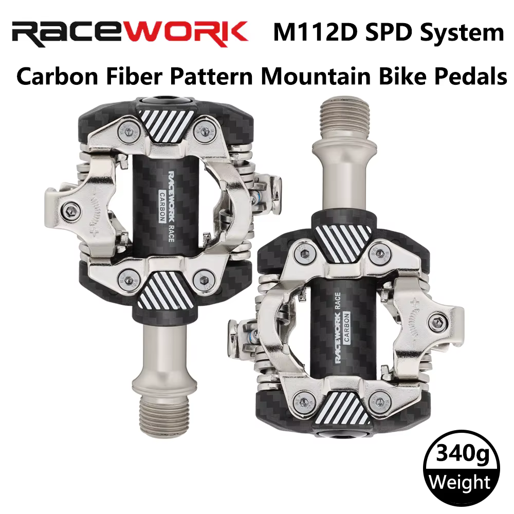 Pédales de vélo VTT en fibre de carbone RACEWORK, pour système Shimano SPD, 2 roulements scellés, ré