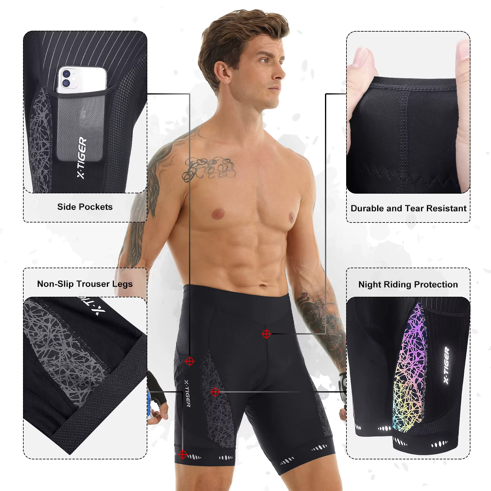 X-TIGER Cyclisme Shorts Hommes VTT Respirant Rembourré Vélo Collants TriDuvet Homme Vêtements De Ple
