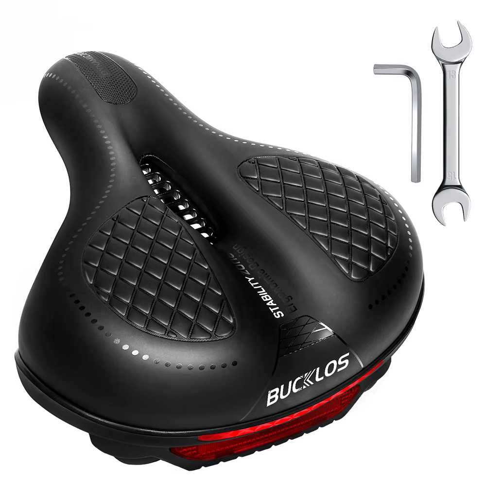 BUCKLOS Selle de vélo avec grand coussin léger et large, coussin de siège de vélo ergonomique, chais