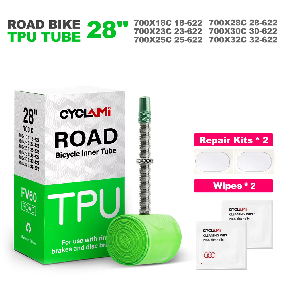 CYCLAMI Chambre à Air Ultralégère en TPU pour Vélo de Route 700C 700x18 23 25 28 30 32, 45mm, 60mm d